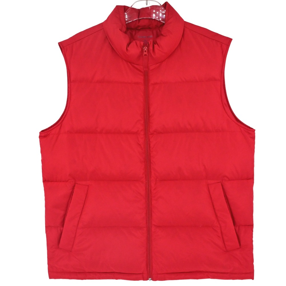 Down Filled Quilted Lands End Mens Puffer Vest Red Zip Up‎ Large 42-44 Preppy